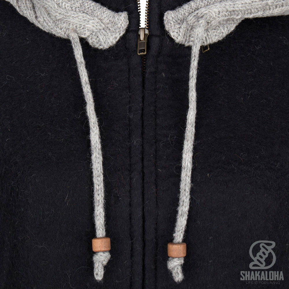 Shakaloha Shakaloha Gestrickte Wollweste Baseball ZH mit Baumwollfutter und abnehmbarer Kapuze – Damen – Handgefertigt in Nepal aus Schafwolle