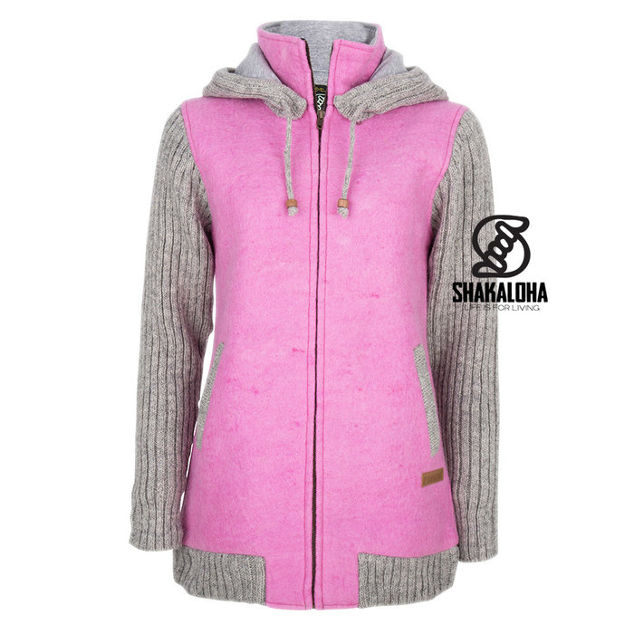 Shakaloha Shakaloha Gestrickte Wollweste Baseball ZH Pink mit Baumwollfutter und abnehmbarer Kapuze – Damen – Handgefertigt in Nepal aus Schafwolle