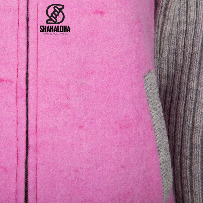 Shakaloha Shakaloha Gestrickte Wollweste Baseball ZH Pink mit Baumwollfutter und abnehmbarer Kapuze – Damen – Handgefertigt in Nepal aus Schafwolle