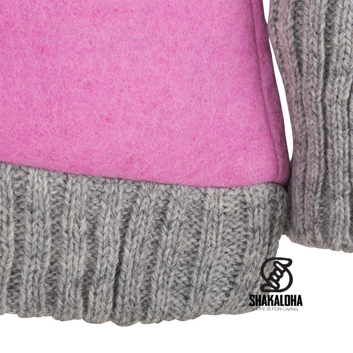 Shakaloha Shakaloha Gestrickte Wollweste Baseball ZH Pink mit Baumwollfutter und abnehmbarer Kapuze – Damen – Handgefertigt in Nepal aus Schafwolle