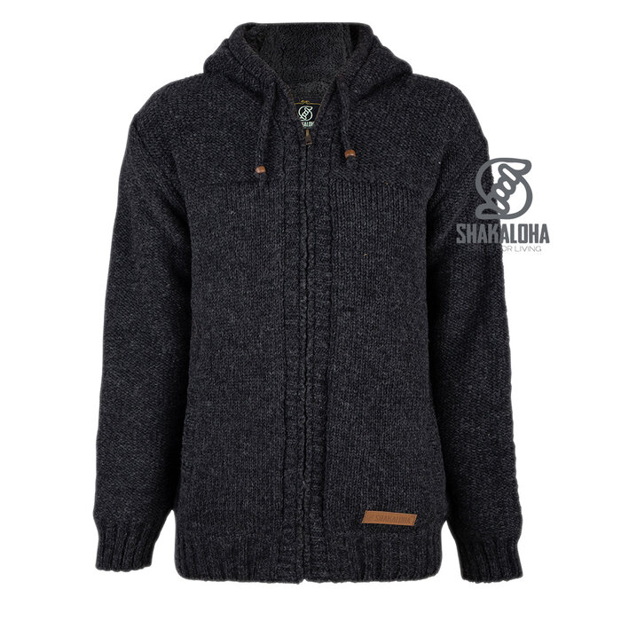 Shakaloha Shakaloha Strick-Wollweste Chamonix Anthrazit mit Teddyfleece-Futter und Kapuze – Herren/Uni – Handgefertigt in Nepal aus Schafwolle