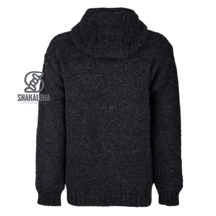 Shakaloha Chaleco de punto de lana Shakaloha Chamonix Antracita con forro polar y capucha - Hombre/Unisex - Hecho a mano en Nepal con lana de oveja