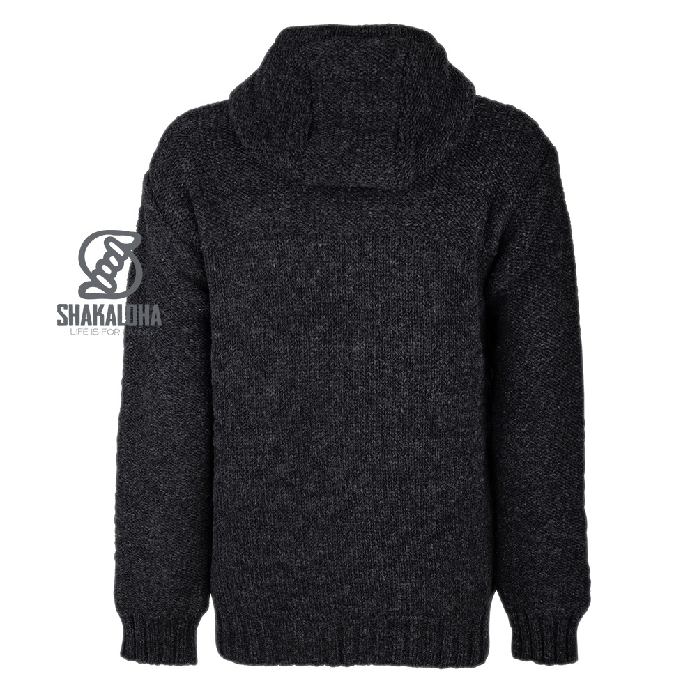 Shakaloha Chaleco de punto de lana Shakaloha Chamonix Antracita con forro polar y capucha - Hombre/Unisex - Hecho a mano en Nepal con lana de oveja