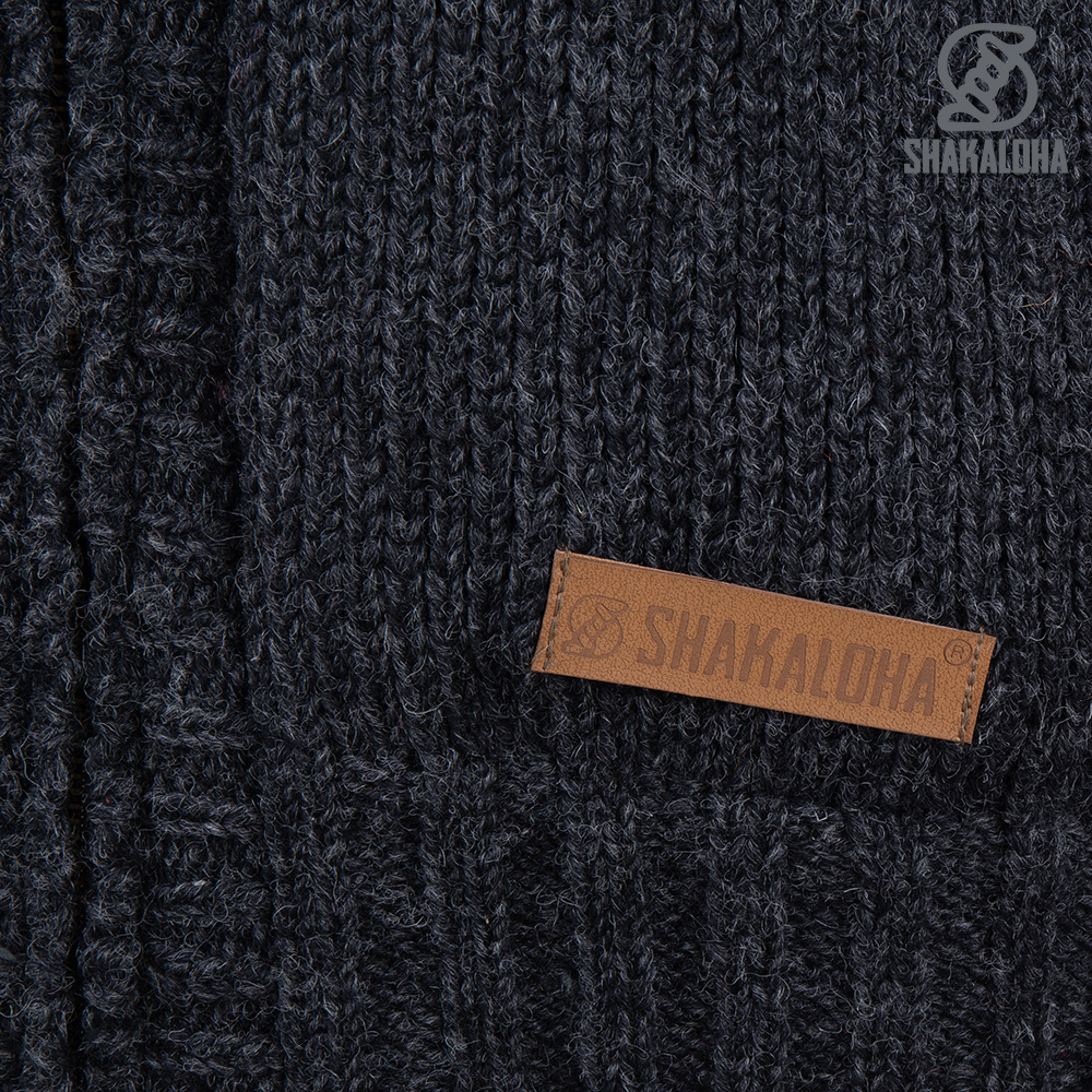 Shakaloha Shakaloha Veste en Laine Tricoté Chamonix Anthracite avec Doublure en Peluche et Capuche - Hommes - Uni - Fabriqué à la main au Népal en laine de mouton
