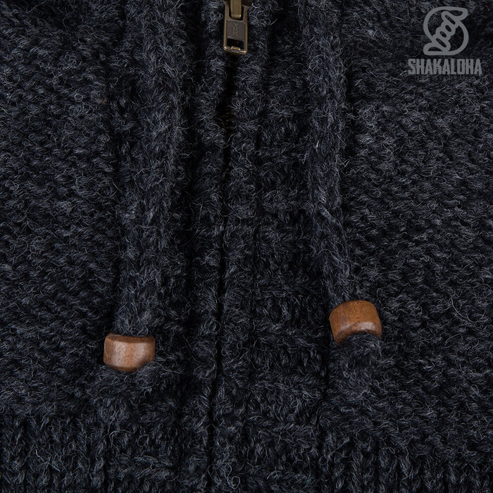 Shakaloha Shakaloha Gebreid Wollen Vest Chamonix Antraciet met Teddy Fleece Voering en Capuchon - Man/Uni - Handgemaakt in Nepal van Schapenwol