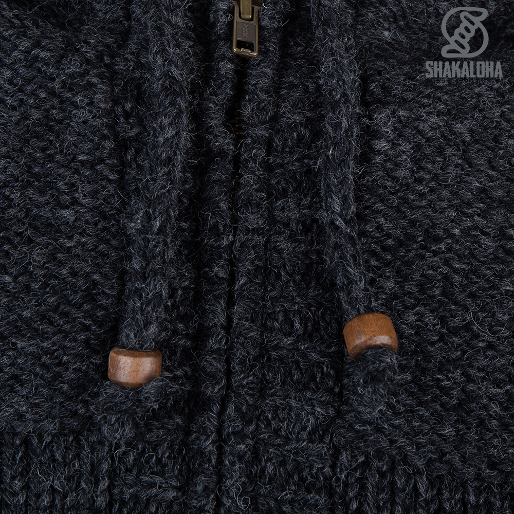 Shakaloha Shakaloha Strick-Wollweste Chamonix Anthrazit mit Teddyfleece-Futter und Kapuze – Herren/Uni – Handgefertigt in Nepal aus Schafwolle