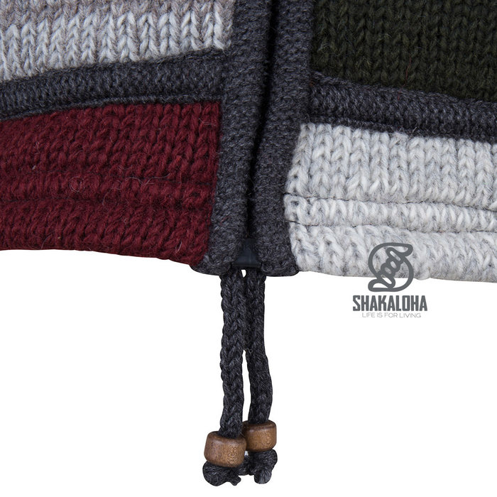 Shakaloha Shakaloha Knitted Woolen Jacket Patch ZH with Fleece Lining and Detachable Hood - Men - Unisex - Handmade in Nepal from sheep's wool
