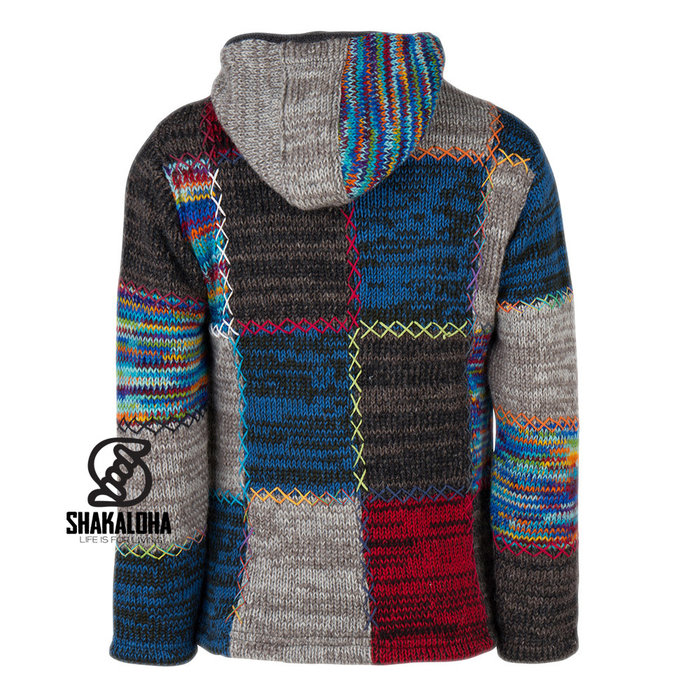 Shakaloha Shakaloha Gebreid Wollen Vest Patch ZH  met Fleece Voering en Afneembare Capuchon - Man/Uni - Handgemaakt in Nepal van Schapenwol