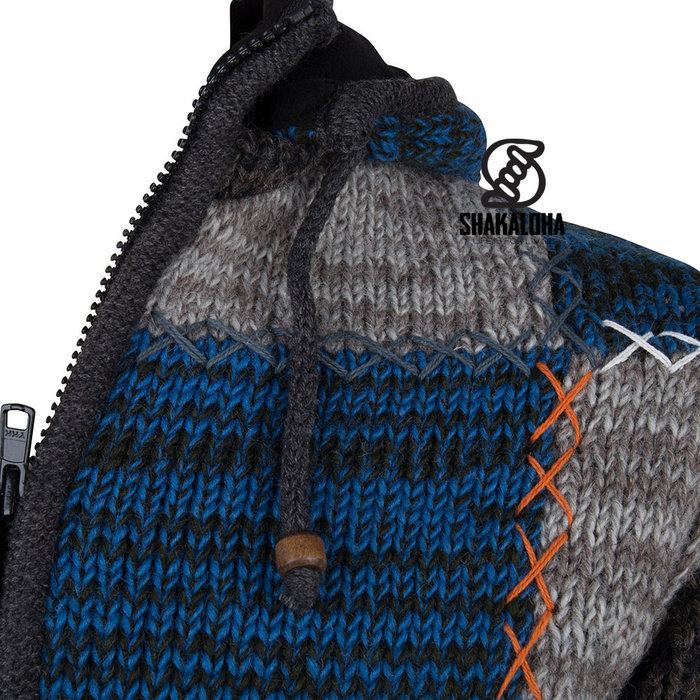 Shakaloha Gilet en laine tricote Shakaloha Patch ZH avec doublure polaire et capuche amovible - Homme/Uni - Fait main au Npal en laine de mouton