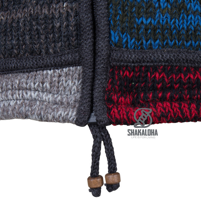 Shakaloha Gilet en laine tricote Shakaloha Patch ZH avec doublure polaire et capuche amovible - Homme/Uni - Fait main au Npal en laine de mouton