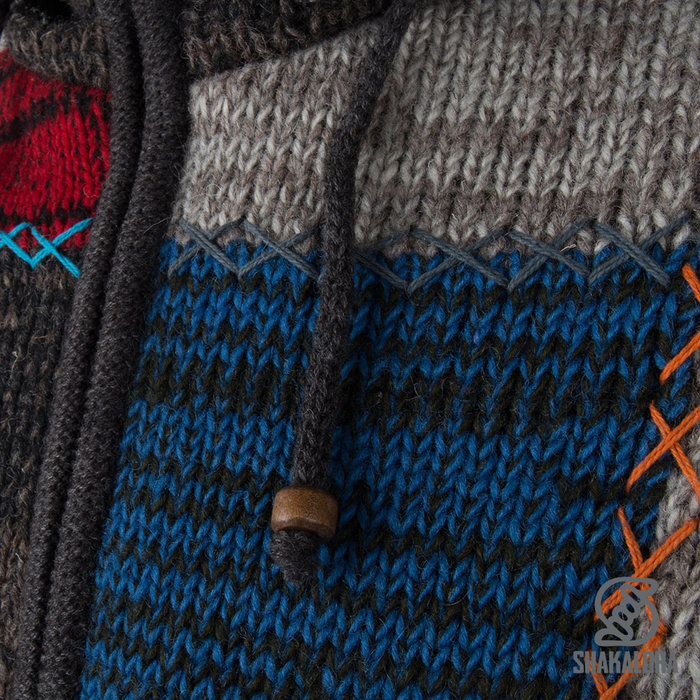Shakaloha Shakaloha Strick-Wollweste Patch ZH mit Fleecefutter und abnehmbarer Kapuze – Herren/Uni – Handgefertigt in Nepal aus Schafwolle