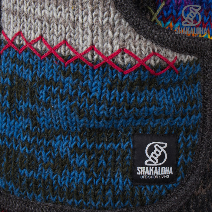 Shakaloha Shakaloha Gebreid Wollen Vest Patch ZH  met Fleece Voering en Afneembare Capuchon - Man/Uni - Handgemaakt in Nepal van Schapenwol