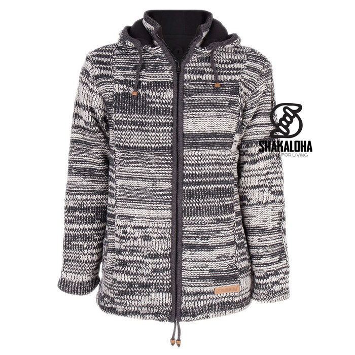 Shakaloha Chaleco de punto de lana Shakaloha Buster ZH con forro polar y capucha desmontable - Hombre/Unisex - Hecho a mano en Nepal con lana de oveja