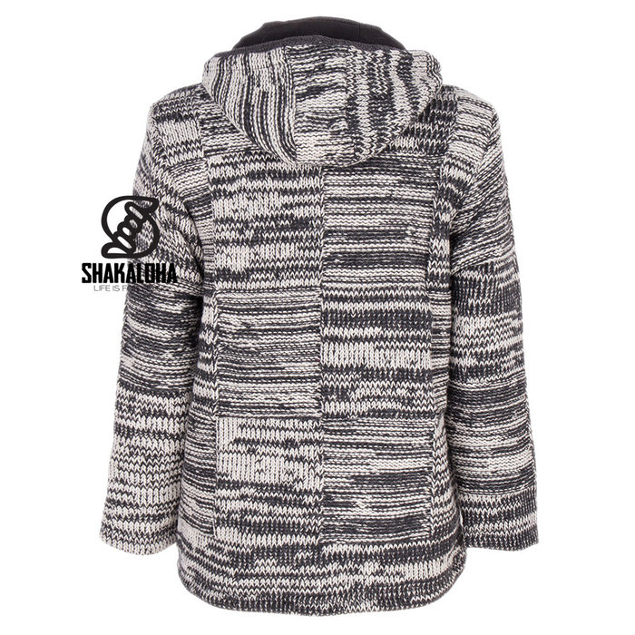 Shakaloha Chaleco de punto de lana Shakaloha Buster ZH con forro polar y capucha desmontable - Hombre/Unisex - Hecho a mano en Nepal con lana de oveja