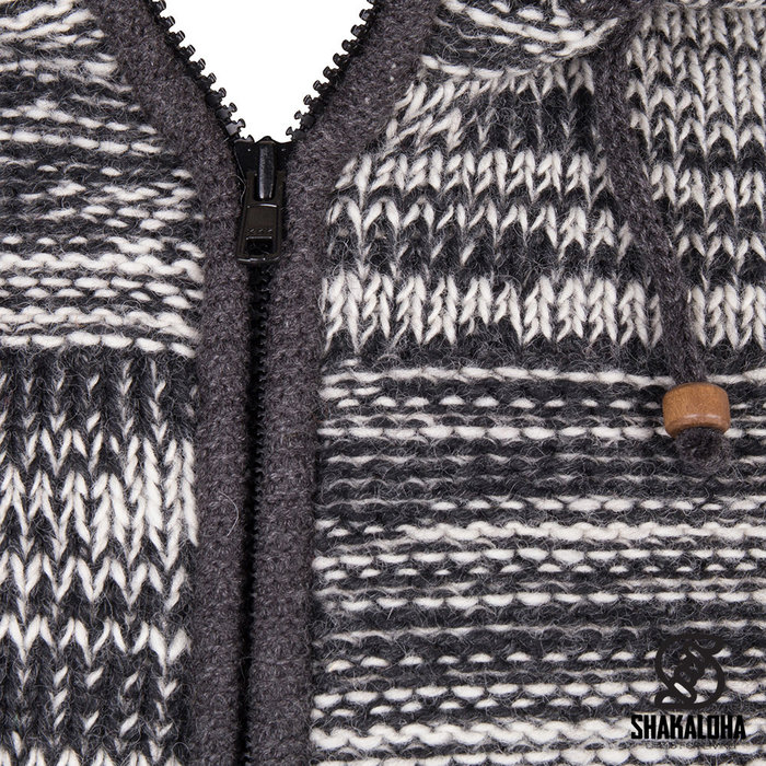 Shakaloha Cardigan en laine tricoté Shakaloha Buster ZH avec doublure en polaire et capuche amovible - Homme/Uni - Fabriqué à la main au Népal à partir de laine de mouton