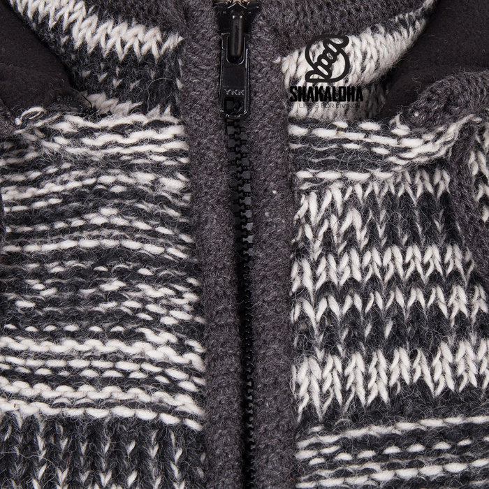 Shakaloha Chaleco de punto de lana Shakaloha Buster ZH con forro polar y capucha desmontable - Hombre/Unisex - Hecho a mano en Nepal con lana de oveja