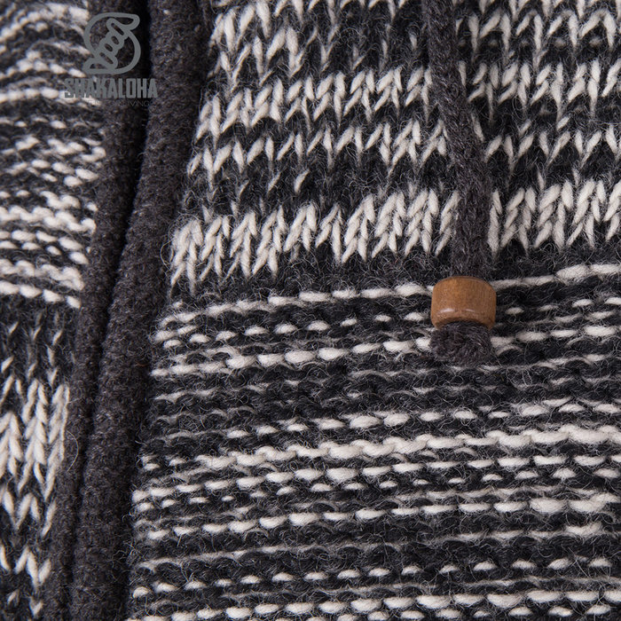 Shakaloha Shakaloha Gebreid Wollen Vest Buster ZH  met Fleece Voering en Afneembare Capuchon - Man/Uni - Handgemaakt in Nepal van Schapenwol