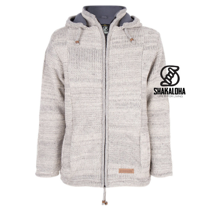 Shakaloha Cardigan en laine tricoté Shakaloha Buster ZH avec doublure en polaire et capuche amovible - Homme/Uni - Fabriqué à la main au Népal à partir de laine de mouton