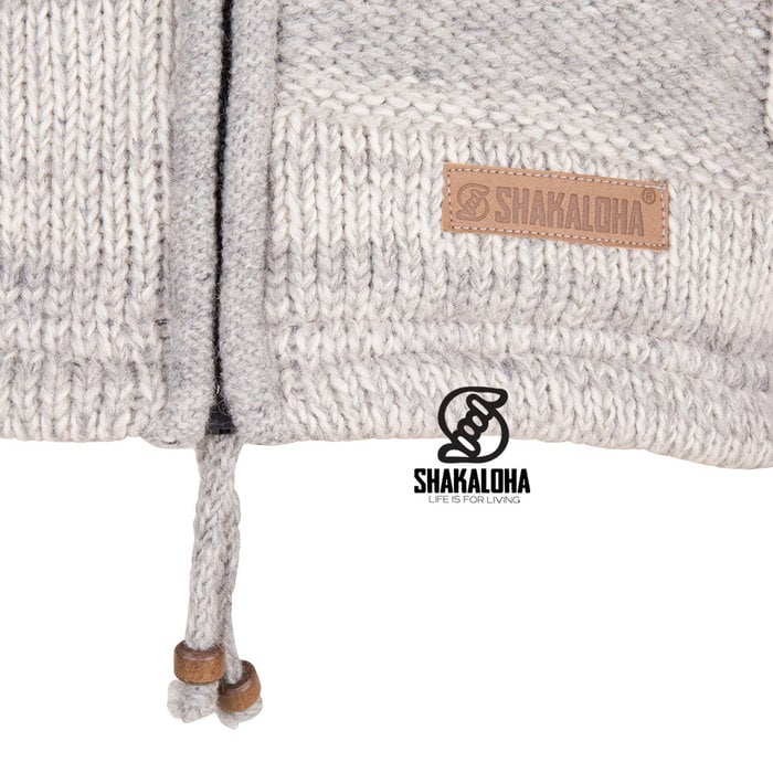 Shakaloha Cardigan en laine tricoté Shakaloha Buster ZH avec doublure en polaire et capuche amovible - Homme/Uni - Fabriqué à la main au Népal à partir de laine de mouton
