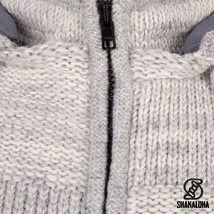 Shakaloha Shakaloha Gebreid Wollen Vest Buster ZH  met Fleece Voering en Afneembare Capuchon - Man/Uni - Handgemaakt in Nepal van Schapenwol