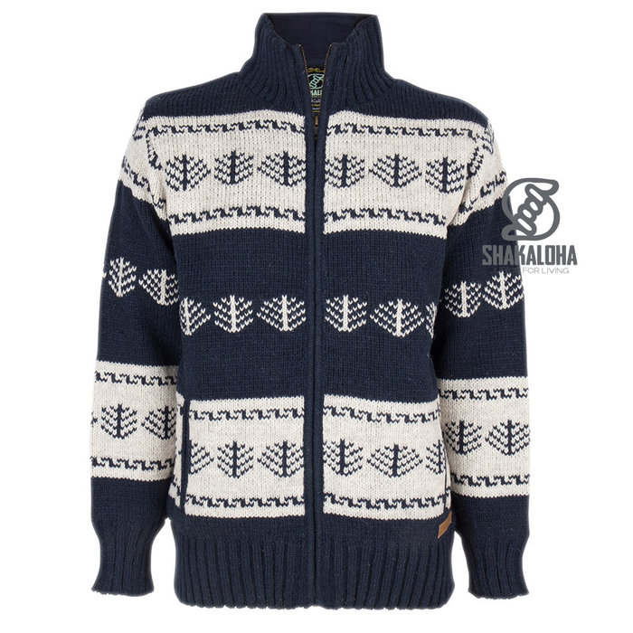 Shakaloha Chaleco de lana de punto Shakaloha de pino con forro de algodón - Hombre/Unisex - Hecho a mano en Nepal con lana de oveja