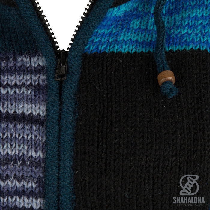 Shakaloha Shakaloha Knitted Woolen Jacket Patch ZH with Fleece Lining and Detachable Hood - Woman - Handmade in Nepal from sheep's wool