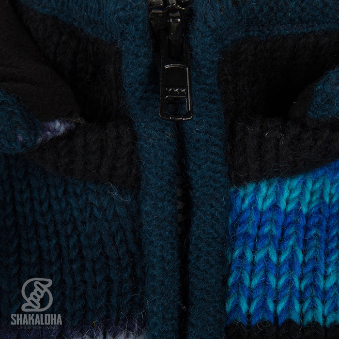 Shakaloha Shakaloha Knitted Woolen Jacket Patch ZH with Fleece Lining and Detachable Hood - Woman - Handmade in Nepal from sheep's wool