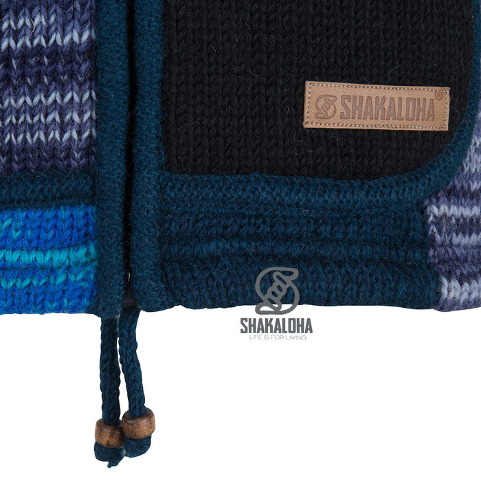 Shakaloha Shakaloha Gebreid Wollen Vest Patch ZH  met Fleece Voering en Afneembare Capuchon - Dames - Handgemaakt in Nepal van Schapenwol