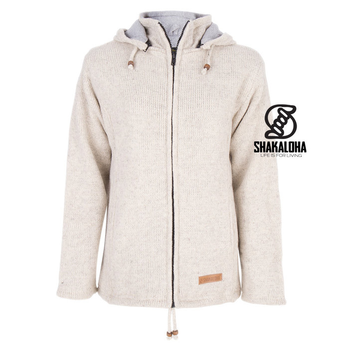 Shakaloha Shakaloha Strick-Wollweste Crawford ZH Beige Creme mit Baumwollfutter und abnehmbarer Kapuze – Damen – Handgefertigt in Nepal aus Schafwolle