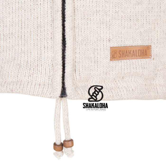 Shakaloha Shakaloha Gebreid Wollen Vest Crawford ZH Beige Crème met Katoenen Voering en Afneembare Capuchon - Dames - Handgemaakt in Nepal van Schapenwol