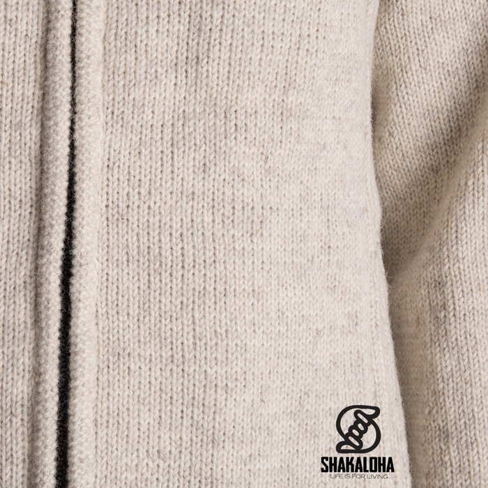 Shakaloha Shakaloha Gebreid Wollen Vest Crawford ZH Beige Crème met Katoenen Voering en Afneembare Capuchon - Dames - Handgemaakt in Nepal van Schapenwol