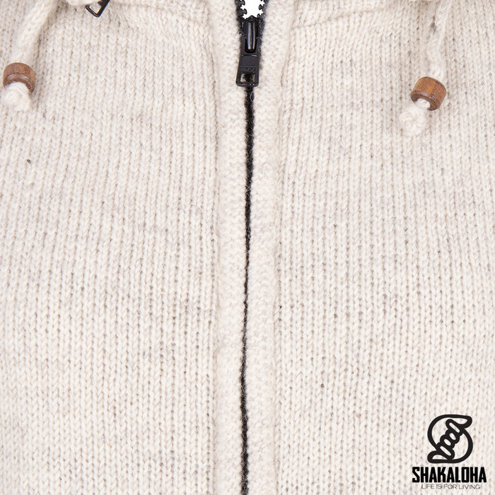 Shakaloha Shakaloha Gebreid Wollen Vest Crawford ZH Beige Crème met Katoenen Voering en Afneembare Capuchon - Dames - Handgemaakt in Nepal van Schapenwol
