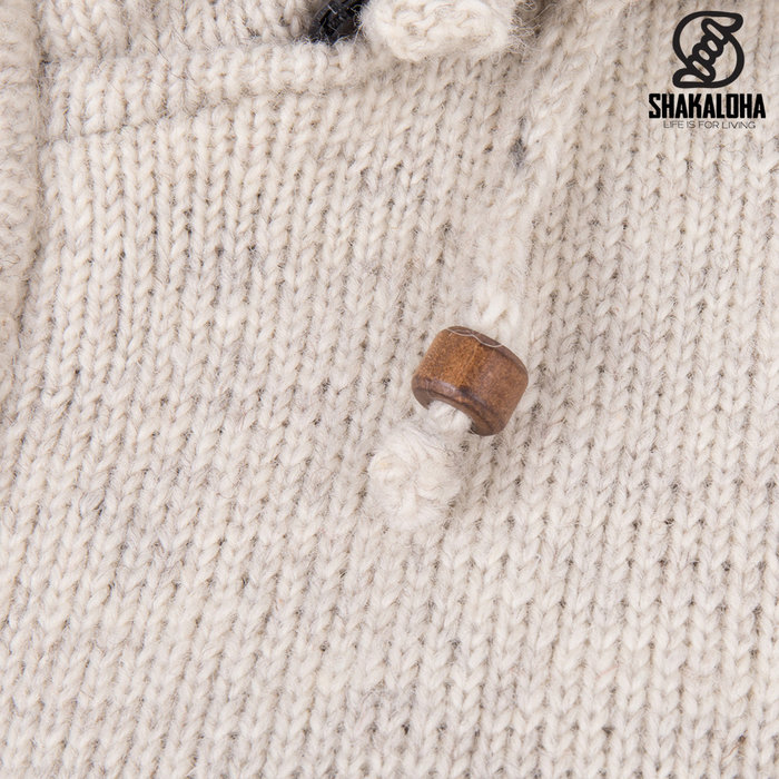 Shakaloha Shakaloha Gebreid Wollen Vest Crawford ZH Beige Crème met Katoenen Voering en Afneembare Capuchon - Dames - Handgemaakt in Nepal van Schapenwol