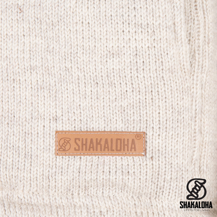 Shakaloha Shakaloha Veste en Laine Tricoté Crawford ZH Crème beige avec Doublure en coton et Capuche détachable - Femmes - Fabriqué à la main au Népal en laine de mouton