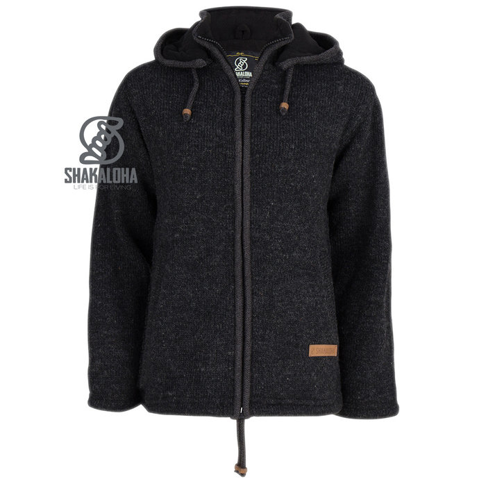 Shakaloha Shakaloha Knitted Woolen Jacket Crawford ZH Anthracite with Cotton Lining and Detachable Hood - Woman - Handmade in Nepal from sheep's wool