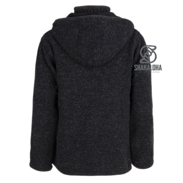 Shakaloha Shakaloha Knitted Woolen Jacket Crawford ZH Anthracite with Cotton Lining and Detachable Hood - Woman - Handmade in Nepal from sheep's wool