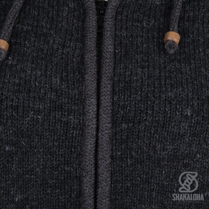 Shakaloha Shakaloha Knitted Woolen Jacket Crawford ZH Anthracite with Cotton Lining and Detachable Hood - Woman - Handmade in Nepal from sheep's wool
