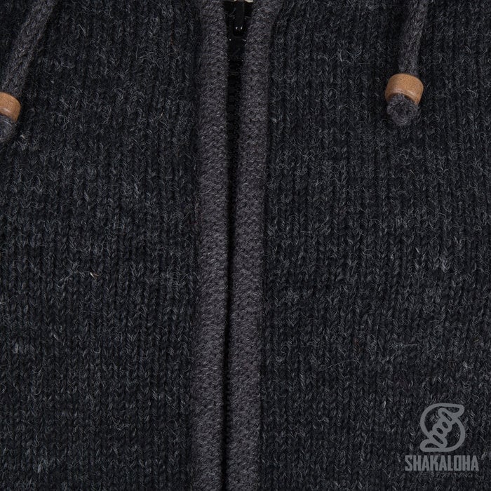 Shakaloha Shakaloha Strick-Wollweste Crawford ZH Anthrazit mit Baumwollfutter und abnehmbarer Kapuze – Damen – Handgefertigt in Nepal aus Schafwolle