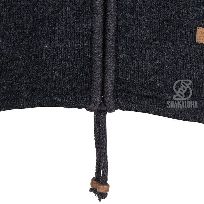 Shakaloha Shakaloha Veste en Laine Tricoté Crawford ZH Anthracite avec Doublure en coton et Capuche détachable - Femmes - Fabriqué à la main au Népal en laine de mouton