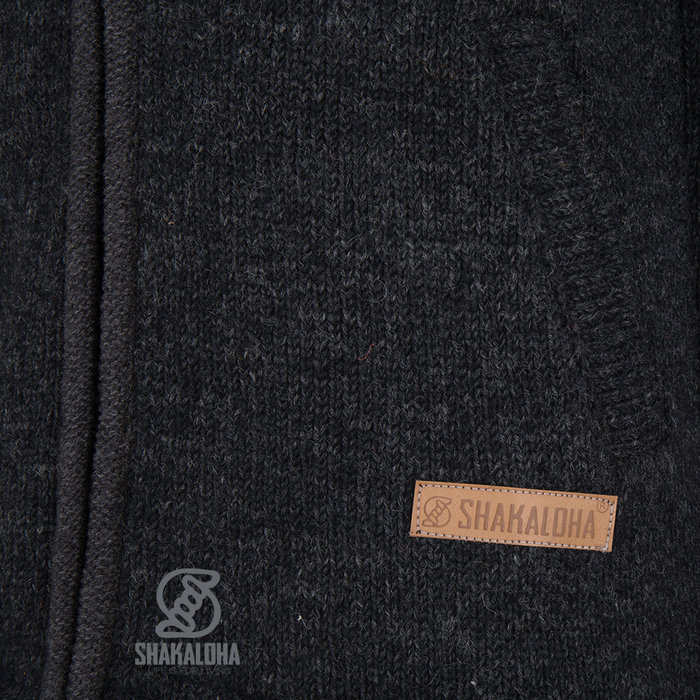 Shakaloha Shakaloha Knitted Woolen Jacket Crawford ZH Anthracite with Cotton Lining and Detachable Hood - Woman - Handmade in Nepal from sheep's wool