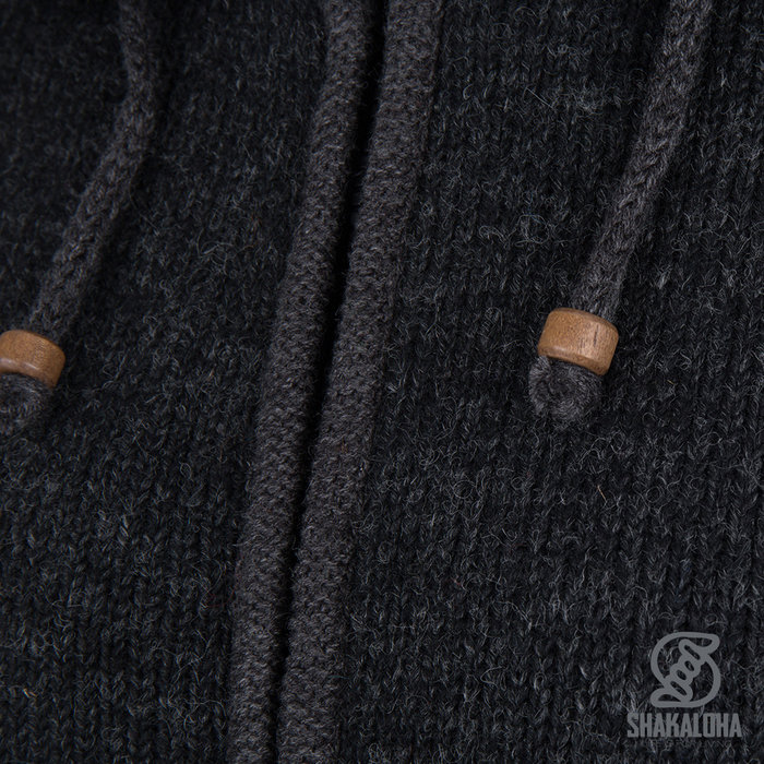 Shakaloha Shakaloha Knitted Woolen Jacket Crawford ZH Anthracite with Cotton Lining and Detachable Hood - Woman - Handmade in Nepal from sheep's wool