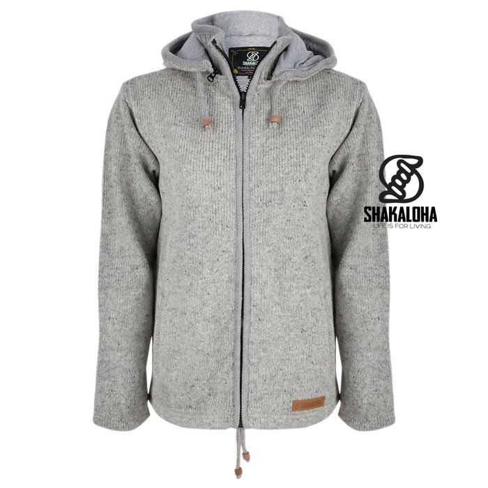 Shakaloha Shakaloha Knitted Woolen Jacket Crawford ZH Gray with Cotton Lining and Detachable Hood - Woman - Handmade in Nepal from sheep's wool