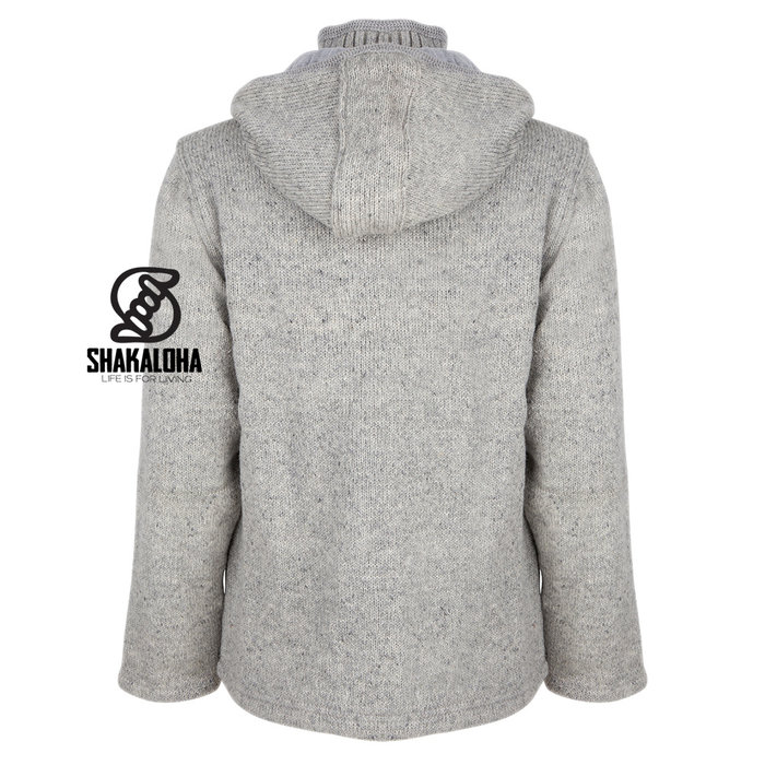 Shakaloha Chaleco de lana de punto Shakaloha Crawford ZH gris con forro de algodón y capucha desmontable - Mujer - Hecho a mano en Nepal con lana de oveja