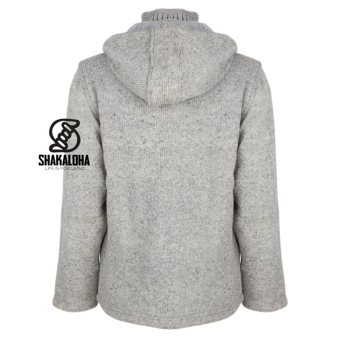 Shakaloha Shakaloha Gebreid Wollen Vest Crawford ZH Grijs met Katoenen Voering en Afneembare Capuchon - Dames - Handgemaakt in Nepal van Schapenwol