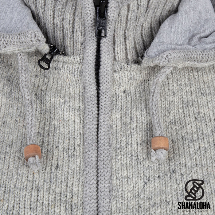 Shakaloha Shakaloha Knitted Woolen Jacket Crawford ZH Gray with Cotton Lining and Detachable Hood - Woman - Handmade in Nepal from sheep's wool