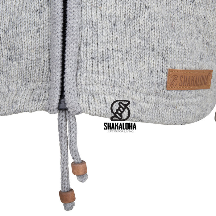 Shakaloha Chaleco de lana de punto Shakaloha Crawford ZH gris con forro de algodón y capucha desmontable - Mujer - Hecho a mano en Nepal con lana de oveja