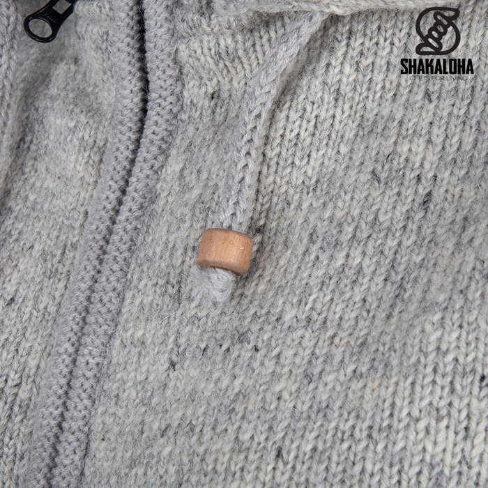 Shakaloha Shakaloha Knitted Woolen Jacket Crawford ZH Gray with Cotton Lining and Detachable Hood - Woman - Handmade in Nepal from sheep's wool