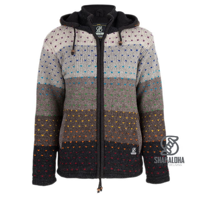 Shakaloha Chaleco de lana de punto Shakaloha Riddle ZH en colores naturales con forro polar y capucha desmontable - Mujer - Hecho a mano en Nepal con lana de oveja