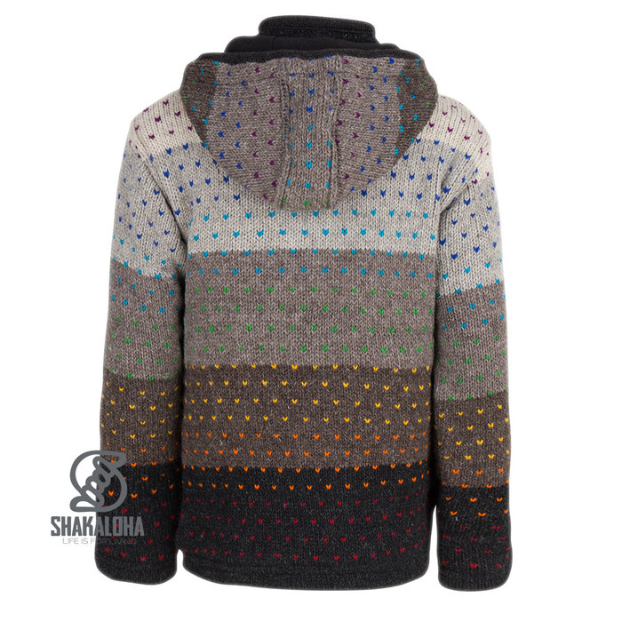 Shakaloha Shakaloha Gebreid Wollen Vest Riddle ZH Natuurkleuren met Fleece Voering en Afneembare Capuchon - Dames - Handgemaakt in Nepal van Schapenwol