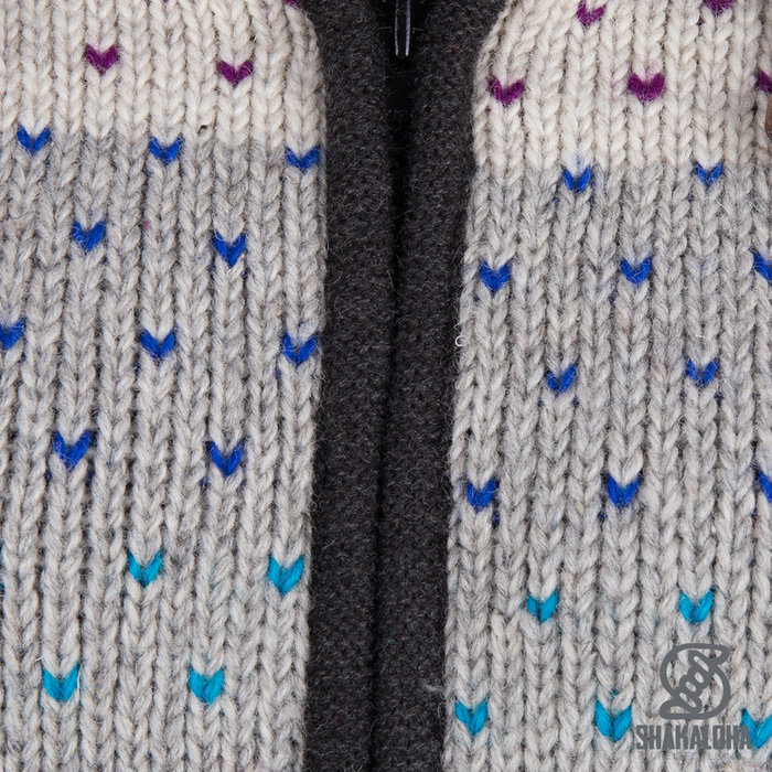 Shakaloha Shakaloha Veste en Laine Tricoté Riddle ZH Couleurs naturelles avec Doublure en polaire et Capuche détachable - Femmes - Fabriqué à la main au Népal en laine de mouton